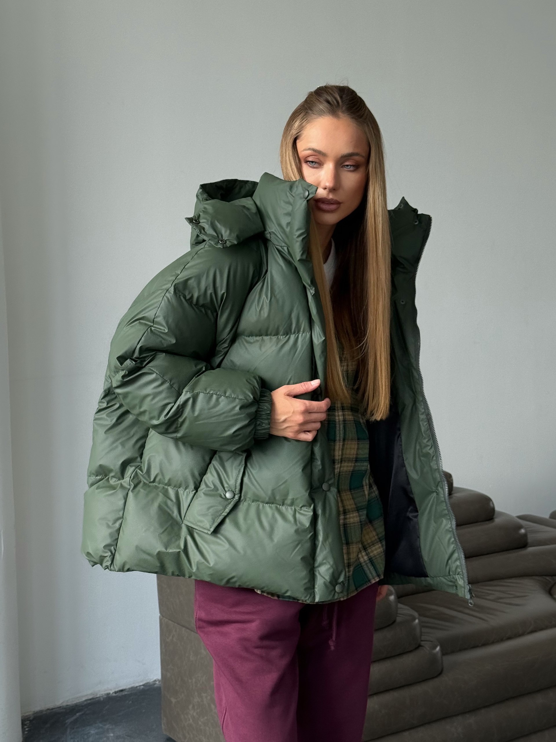 Обʼємний пуфер “Irish” з капюшоном - Зображення 23