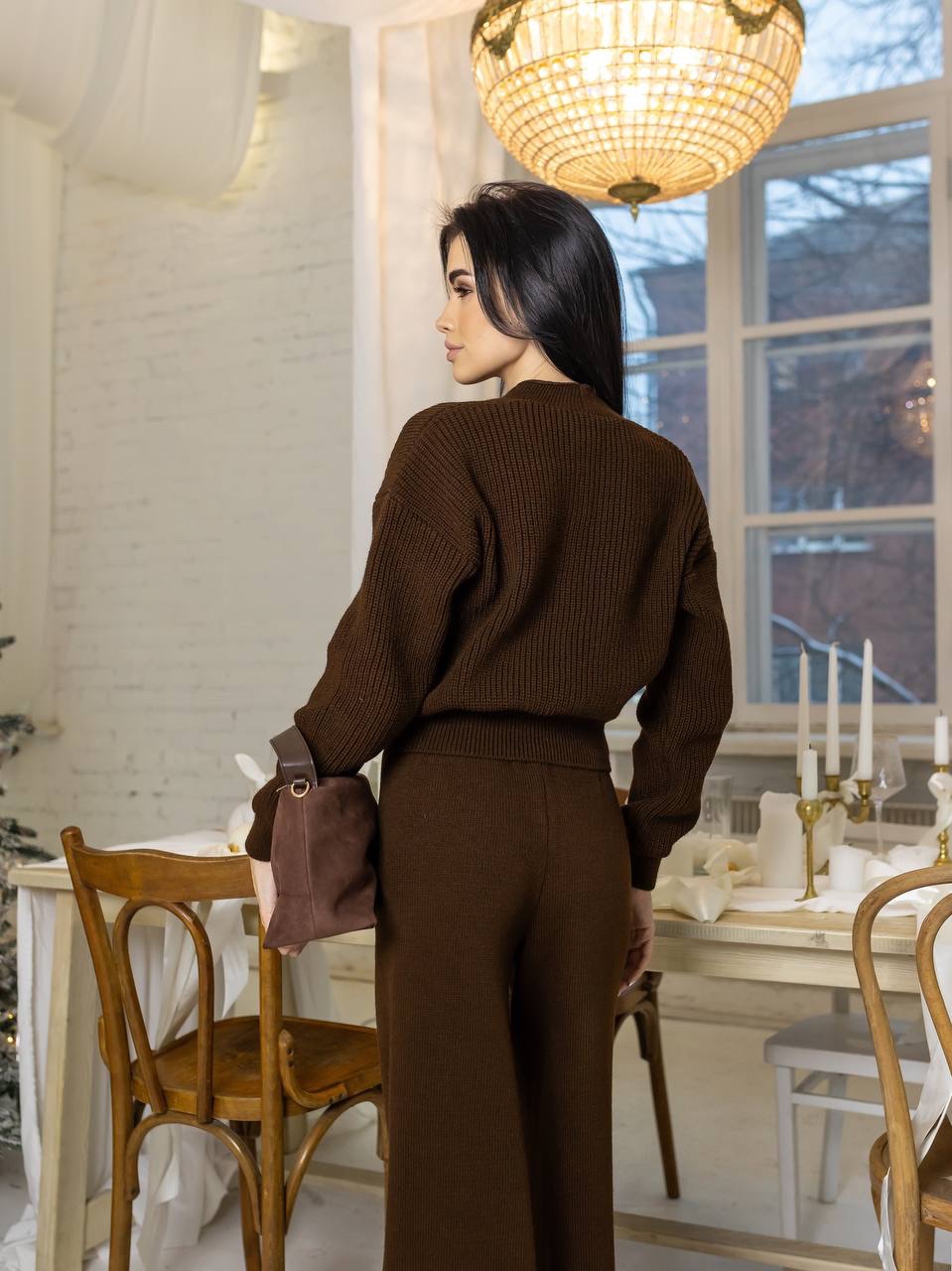 Вʼязаний костюм “Elara” з кофтою на ґудзиках і брюками палаццо - Зображення 15