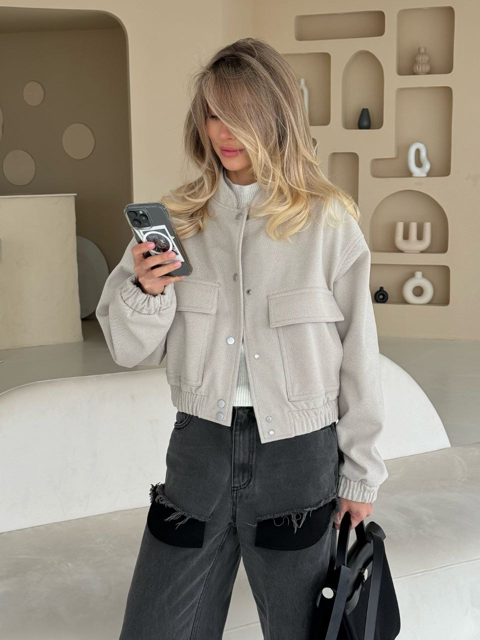 Укорочений бомбер “Terri” на ґудзиках - Зображення 9