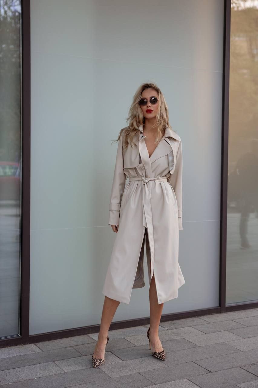 Тренч з еко-шкіри “Madonna” на запах - Зображення 2