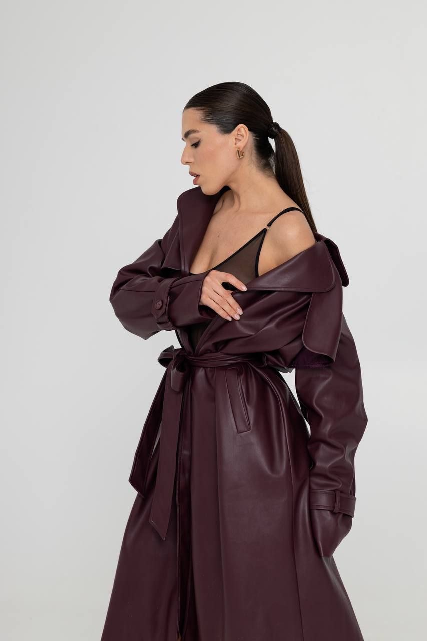 Тренч з еко-шкіри “Madonna” на запах - Зображення 11