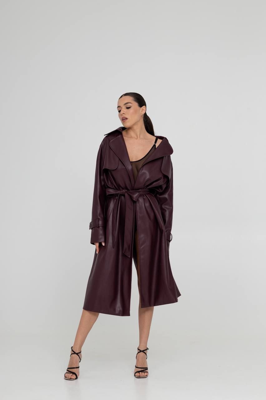 Тренч з еко-шкіри “Madonna” на запах - Зображення 9