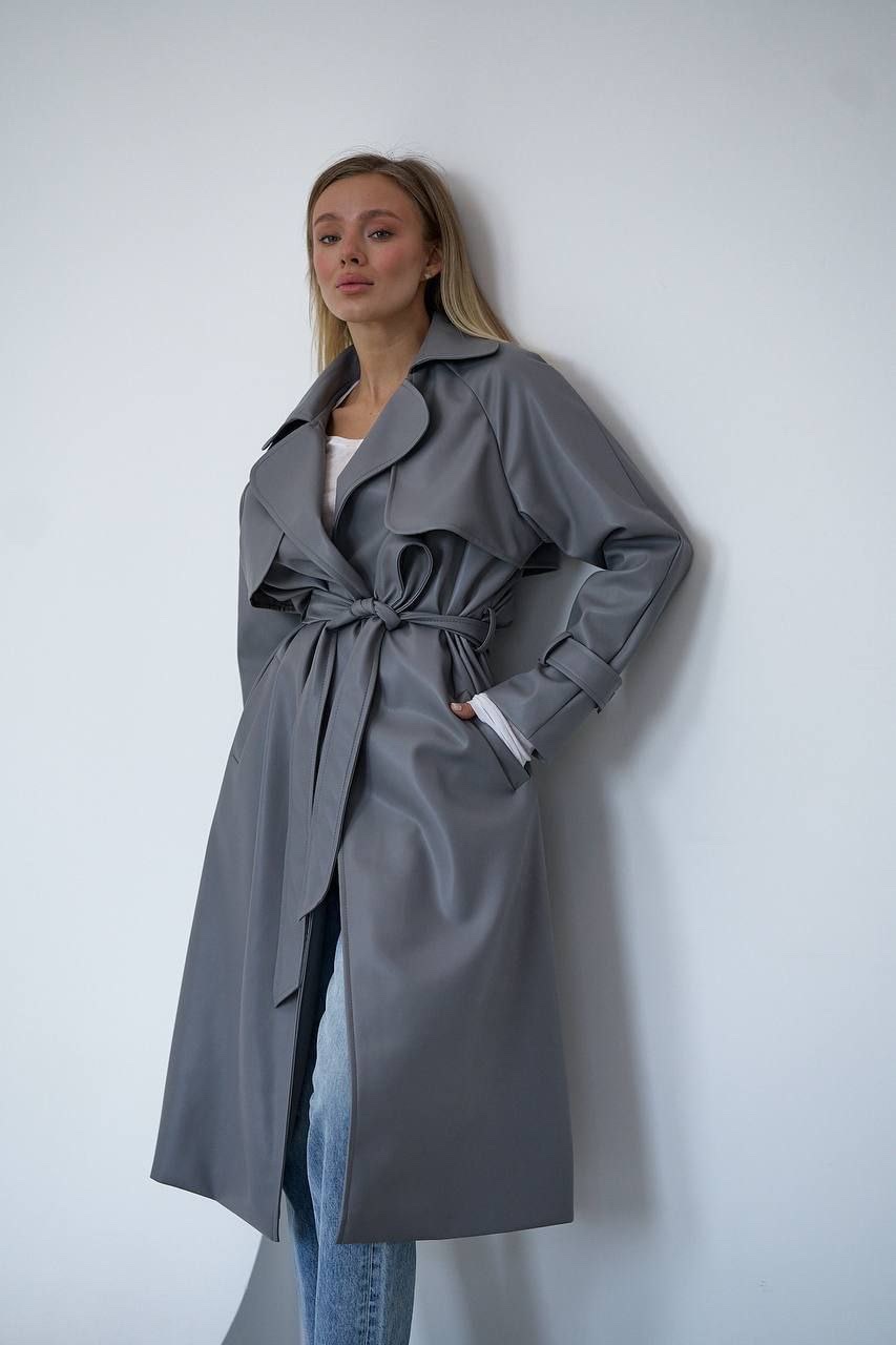 Тренч з еко-шкіри “Madonna” на запах - Зображення 13