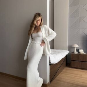 Костюм з пухнастої альпаки “Linnea” з кардиганом та спідницею