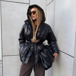 Глянцева куртка “Stella” з поясом