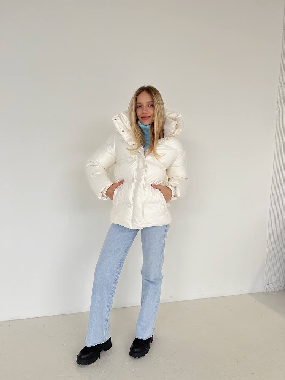 Перламутровий пуховик “Glacé” з біо-пуху - Зображення 13