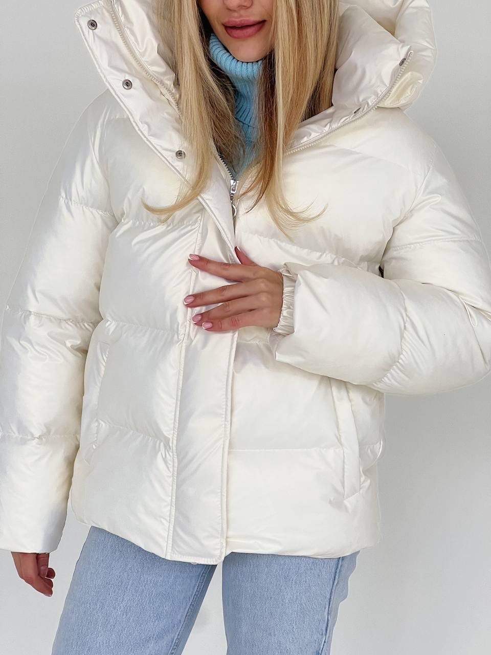 Перламутровий пуховик “Glacé” з біо-пуху - Зображення 11
