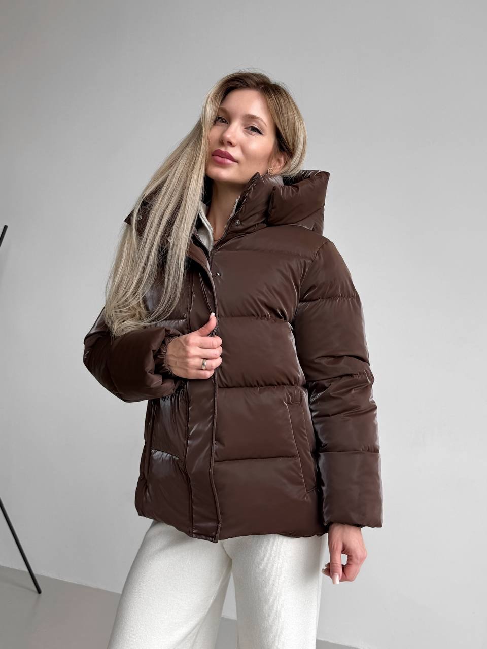 Лаковий пуховик “Freya” з капюшоном