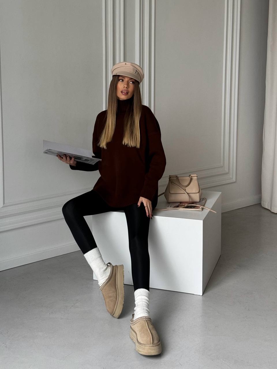 Вʼязаний светр ”Cozy” з високою горловиною - Зображення 3