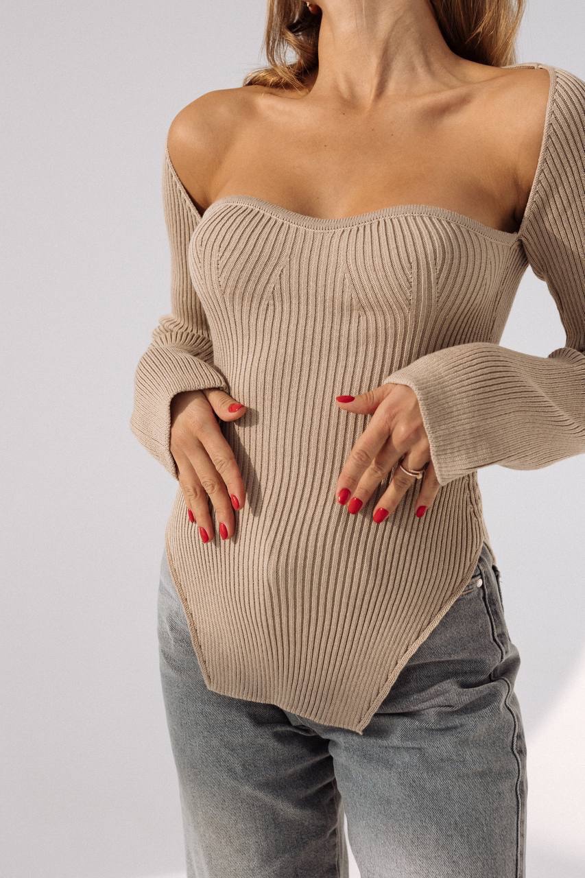 Трикотажний лонгслів “Valerie” з відкритими плечима - Зображення 3